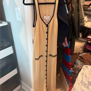 L'Academie Cream Maxi Dress with Black Accents